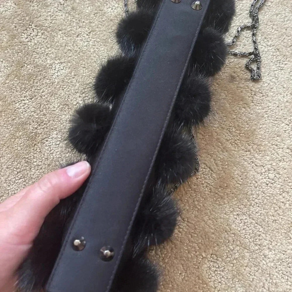 Secret Gardens by Karen Sharf black pom-pom rhinestone baguette clutch - Picture 6 of 11